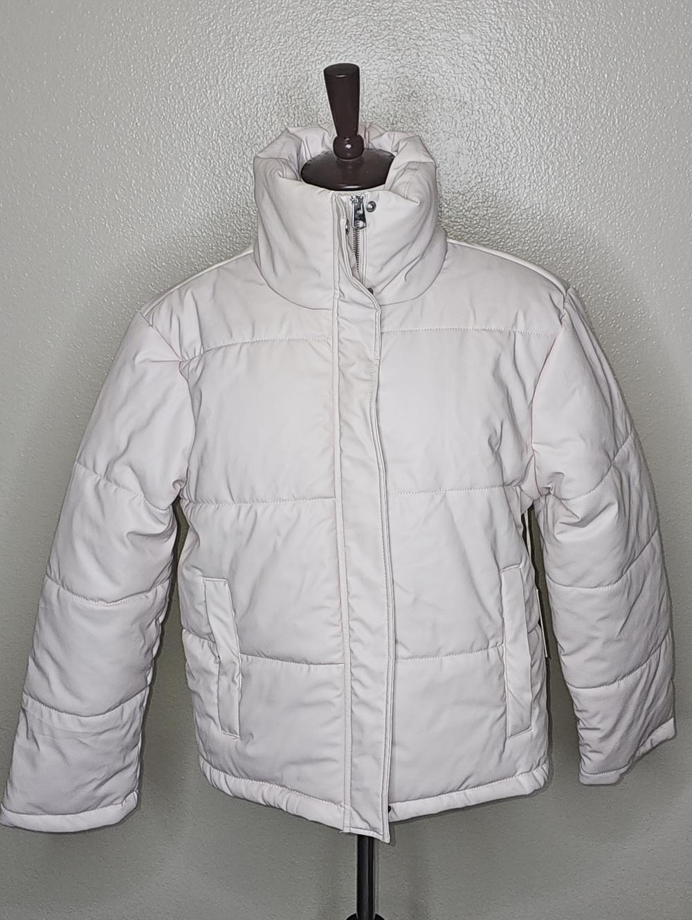 Miss Selfie Pale Pink Quilted Puffer Jacket